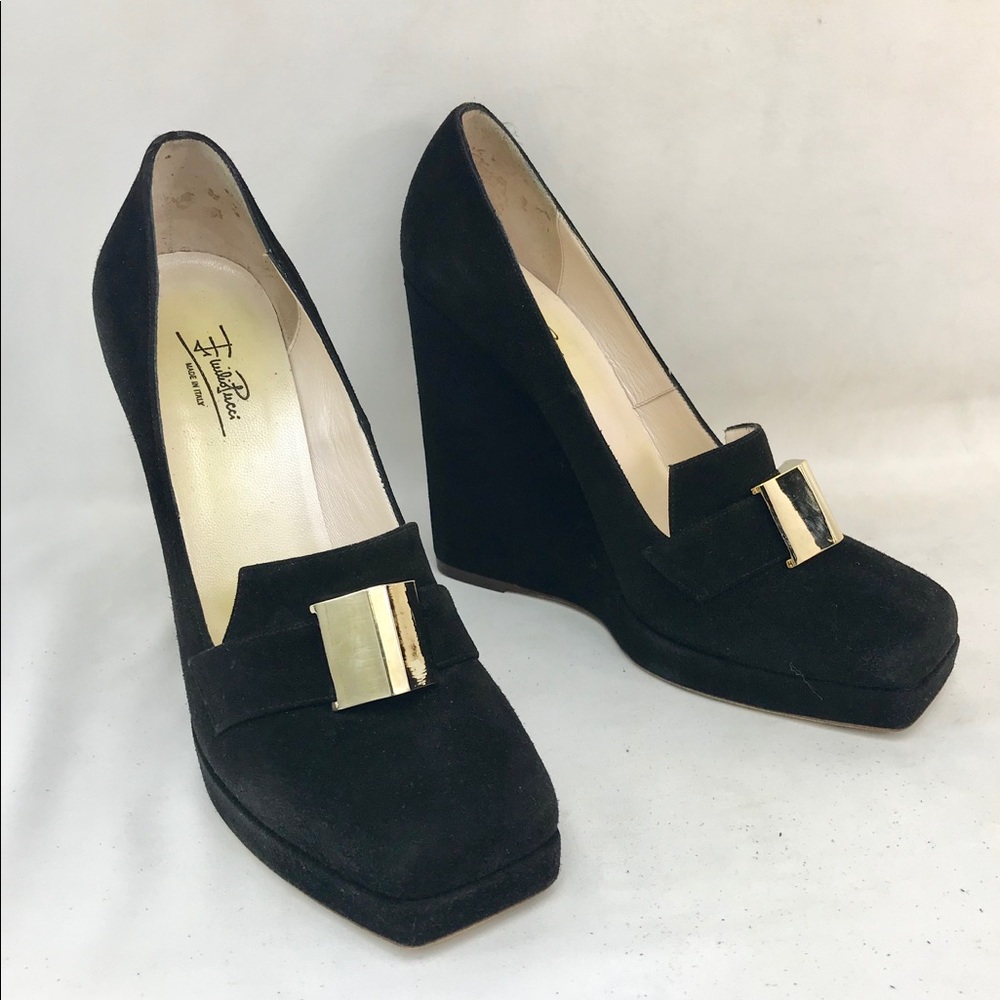 PUCCI black suede wedges